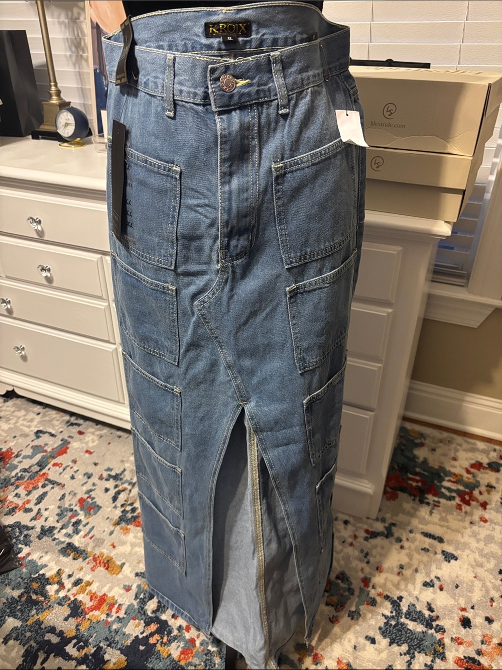 Roxy Light Blue Denim Patch-Pocket Straight Skirt